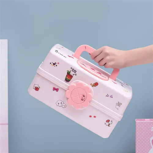 Miniatura 7 de MASKMELLOW Shapeazy - Organizador de accesorios para el cabello para niñas, caja de plástico de 3 capas con bandeja plegable y asa, contenedor
