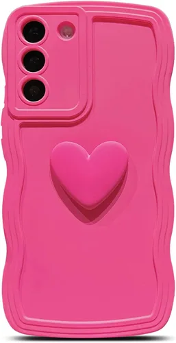 Funda para Samsung Galaxy S22 para mujer, linda funda Kawaii 3D Love Heart color sólido rizado ondulado lente de cámara cubierta a prueba de golpes