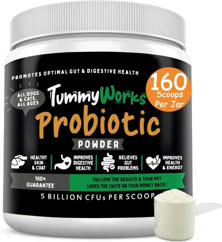Probióticos para perros y gatos TummyWorks El mejor polvo para aliviar diarrea, infecciones, prurito, comezón, alergías de piel y mal aliento.