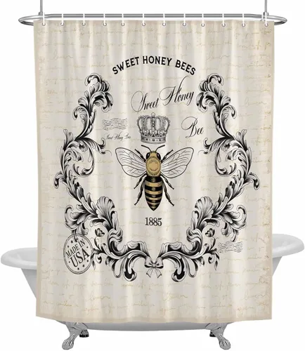Cortina de ducha rústica con corona de abejas dulces, cortinas de baño de periódico vintage, cortina de ducha de tela de poliéster para baño, 12