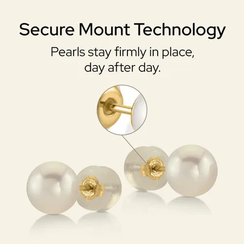Miniatura 14 de THE PEARL SOURCE Round White Freshwater Real Pearl Earrings for Women - 14k Gold Stud Earrings Hypoallergenic Earrings with Genuine Cultured Pearls