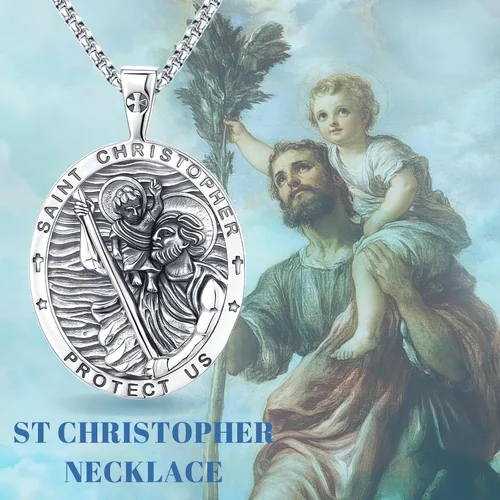 Miniatura 24 de Eusense San Miguel San Cristóbal San Benito San Judas Virgen María Collar chapado en oro 925 joyería religiosa para hombres y mujeres, collar