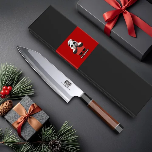 Miniatura 7 de SHAN ZU - Cuchillo de chef japonés de 8 pulgadas, cuchillo de cocina profesional de 9 capas de acero de alto carbono 10Cr15MoV, cuchillo de cocina