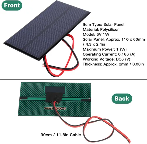Miniatura 2 de 3 unids mini panel solar DC 6V polisilicio módulo cargador solar DIY sistema kits con cable de 11.8 in