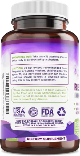 Miniatura 6 de Resveratrol 1600mg - 180 cápsulas Suplemento antioxidante de trans-resveratrol con té verde natural, polifenoles de semilla de uva y quercetina