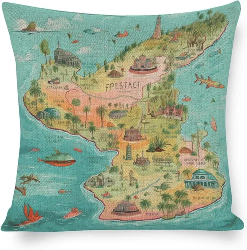 Miniatura 16 de Fundas de almohada Florida Keys - Funda de almohada con mapa colorido de isla de viajes y atracciones, mapa del estado de EE. UU., Fundas