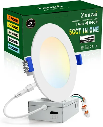 Miniatura 22 de zouzai Paquete de 1 lámpara de techo empotrable LED ultrafina de 4 pulgadas 5CCT con caja de conexiones, 2700K/3000K/3500K/4000K/5000K