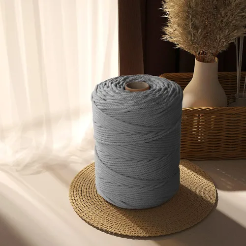 Miniatura 7 de ZUEXT - Cordón de algodón de macramé de 0.197 in x 328 yardas, cuerda trenzada natural hecha a mano gris claro, 4 hebras de cuerda de punto