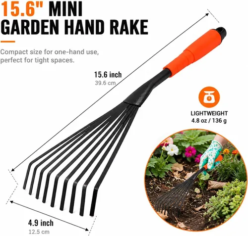 Miniatura 2 de Finder Rastrillo de mano, herramienta de mano de jardinería de 15.6 pulgadas con mango ergonómico y agujero para colgar para almacenamiento