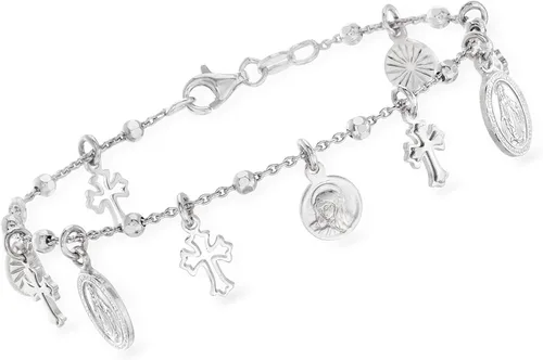 Miniatura 3 de Ross-Simons Pulsera de plata de ley italiana con dije religioso, Plata de ley, no conocido