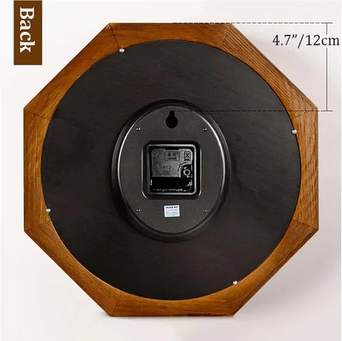 Miniatura 5 de Reloj de pared octágono retro de 16 pulgadas/16.5 in, reloj colgante de cuarzo silencioso con marco de madera maciza y funciona