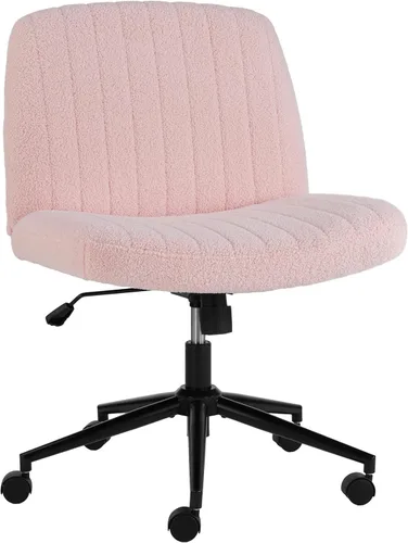 NEWBULIG Silla de patas cruzadas con ruedas, silla de escritorio de oficina en casa, asiento ancho, tela sin brazos, altura ajustable, silla