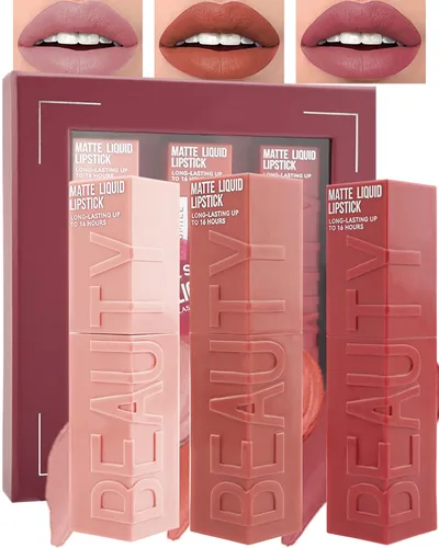 Miniatura 17 de Lápiz labial líquido mate para mujeres - 2 unidades, rosa nude y rojo vino, tinte labial altamente pigmentado, brillo labial mate aterciopelado