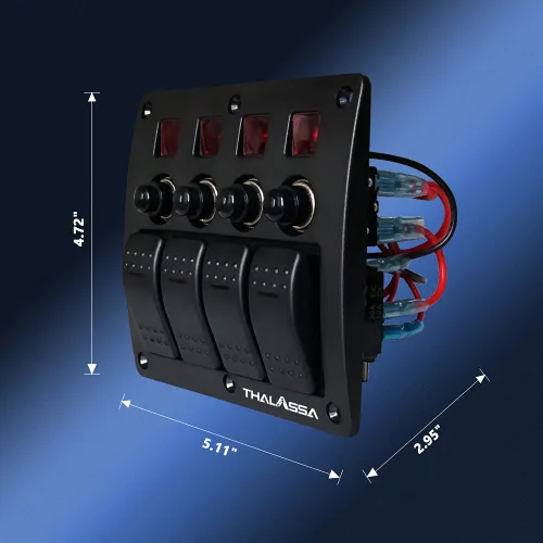 Miniatura 7 de Panel de interruptor basculante precableado de 4 bandas, impermeable, 12 V 24 V con fusible, interruptor de circuito con indicador LED rojo de 3