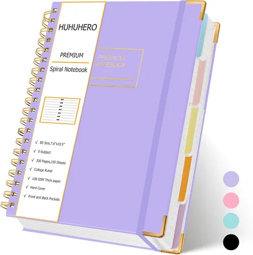 Huhuhero Cuaderno de espiral, 240 páginas, cuaderno de 5 materias con rayas universitarias, 7.6 x 10.5 pulgadas, bonitos diarios en espiral forrados
