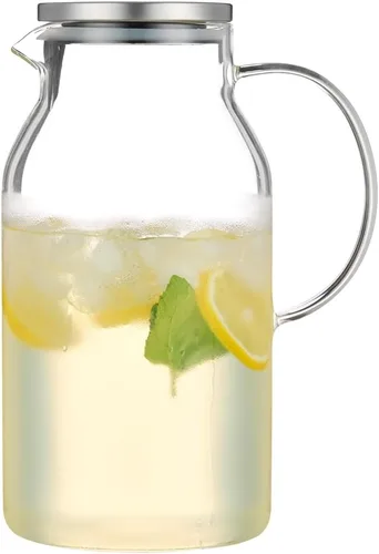 Miniatura 11 de Karafu Jarra de vidrio con asa y tapa, jarra de agua hecha a mano de 50 onzas para agua fría/caliente, té de limón helado y bebidas de jugo