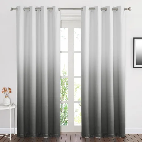 Miniatura 35 de NICETOWN Cortinas Oscurecedoras de 84 pulgadas de Largo para Sala de Estar, Cortinas de Privacidad Ombré Blanco y Negro con Ojales para Blanco a