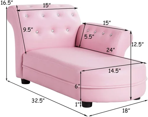 Miniatura 3 de Costzon Sofá para niños, 2 en 1, sofá doble de princesa con superficie de piel sintética, reposabrazos para habitación de niños, sofá suave
