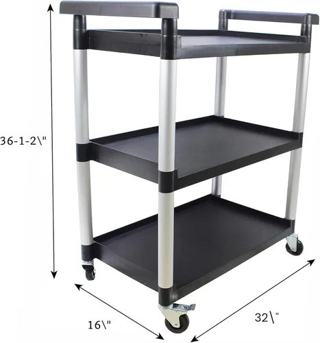Miniatura 5 de MaxWorks 80774 Carrito de plástico utilitario de 3 estantes con ruedas, capacidad máxima de 225 libras, color negro