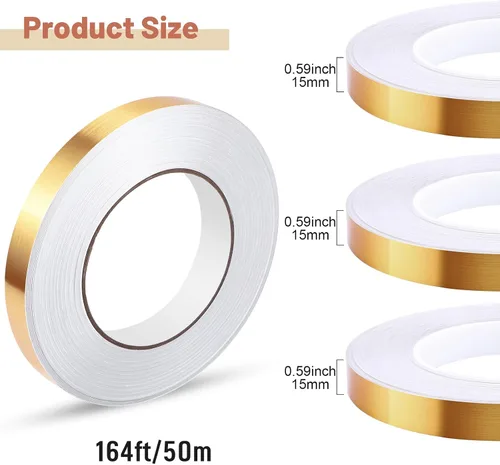 Miniatura 2 de Zonon 3 rollos de cinta Washi dorada de 0.2 pulgadas, 0.4 pulgadas, 0.6 pulgadas, 54.7 yardas, película metálica autoadhesiva de poliéster