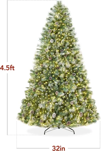 Miniatura 2 de Best Choice Products Árbol de Navidad artificial de pino escocés preiluminado de 4.5 pies, decoración festiva premium predecorada con 396 puntas