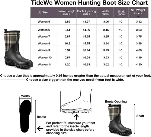 Miniatura 6 de TIDEWE Botas de goma para mujer botas de lluvia aisladas de neopreno de 0217in con vástago de acero botas de caza impermeables de media pantorrilla