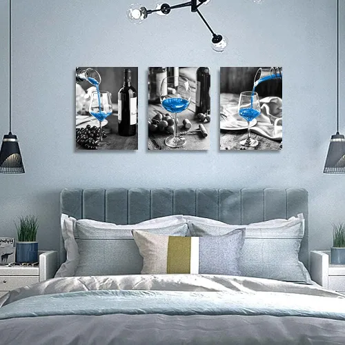 Miniatura 6 de Pinturas de decoración de pared para sala de estar, baño, habitación, cocina, familia, oficina, ilustraciones blanco y negro azul, rosa, flores, 12