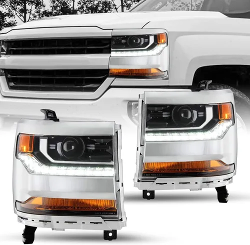 Miniatura 23 de JSBOYAT HID/Xenon para Chevy Silverado 1500 2016-2019 Conjunto de Faros Delanteros de Repuesto Proyector LED DRL Estilo OE de Fábrica Par Juego