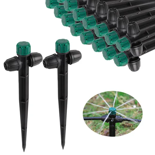 Miniatura 10 de Pulverizadores de emisores de riego por goteo para tubo de 1/4 de pulgada, rociador de flujo de agua ajustable de 360 grados en estaca de flecha