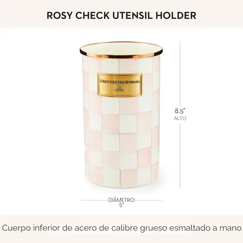 Miniatura 4 de MACKENZIE-CHILDS Soporte esmaltado para utensilios de cocina, para encimera, organizador de almacenamiento, cuadros rosados y blancos Rosy Check