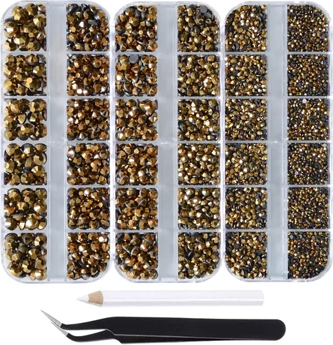 Miniatura 20 de Massive Beads Más de 9500 diamantes de imitación termoadhesivos redondos de vidrio con parte trasera plana para hacer tú mismo con 1 pinza y 1 12