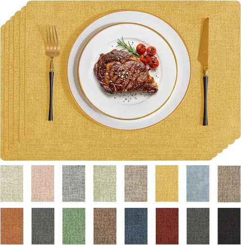 Romanstile Juego de manteles individuales de vinilo de 6 a 12 x 17 pulgadas, piel sintética, 100% impermeables, a prueba de aceite, lavables,