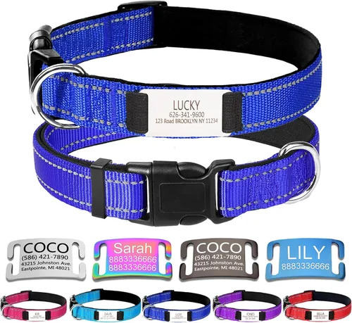 Miniatura 7 de Collares de perro personalizados, collar de perro con etiquetas de identificación de placa de nombre grabadas, collar de nailon ajustable Rosa