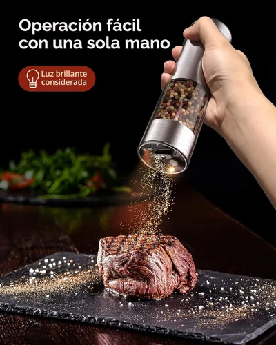 Miniatura 2 de TOMEEM Juego de molinillo eléctrico de sal y pimienta de mayor capacidad mejorado recargable con luces LED, molinillo automático de sal y pimienta
