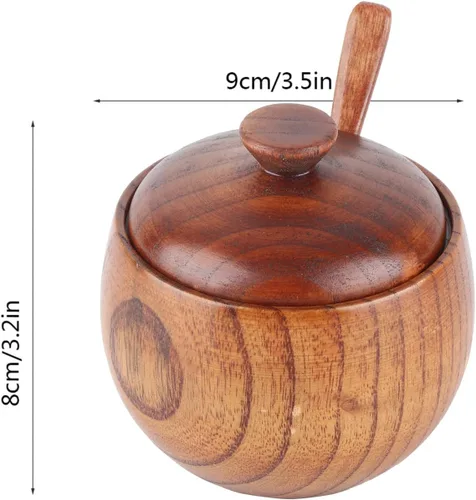 Miniatura 6 de Cuenco de madera para sal y pimienta, caja de especias con tapa, cuchara, sal, bodega, tazones para especias, soporte para azúcar de cocina
