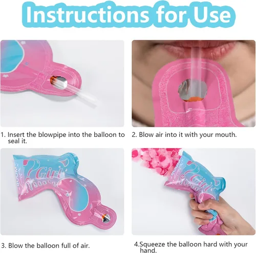 Miniatura 4 de Pistola de felicitación con globos de confeti para revelación de género, para él o ella (juego de 10) suministros de fiesta para bebé niño o niña