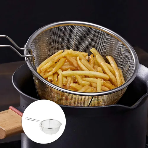 Miniatura 2 de DOITOOL Cesta de acero inoxidable para freír cesta redonda de malla de alambre con mango plegable para freír cocina
