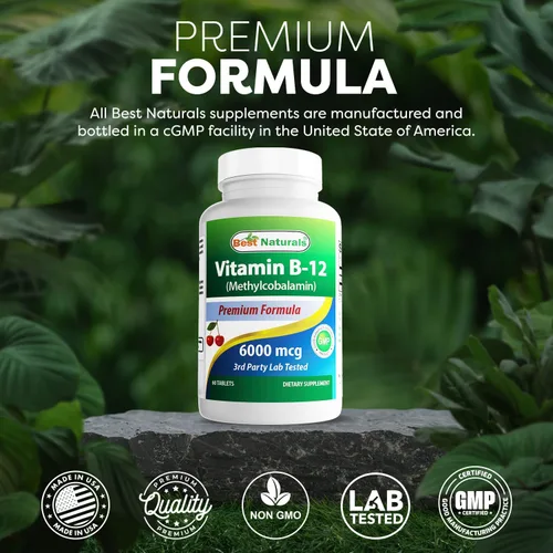 Miniatura 5 de Best Naturals Vitamina B-12 como metilcobalamina (metil B12), 6000 mcg comprimido, 60