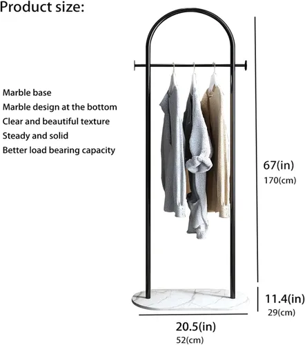 Miniatura 6 de Perchero independiente con base de mármol, moderno perchero de arco negro para espacios pequeños, perchero de metal resistente, percheros