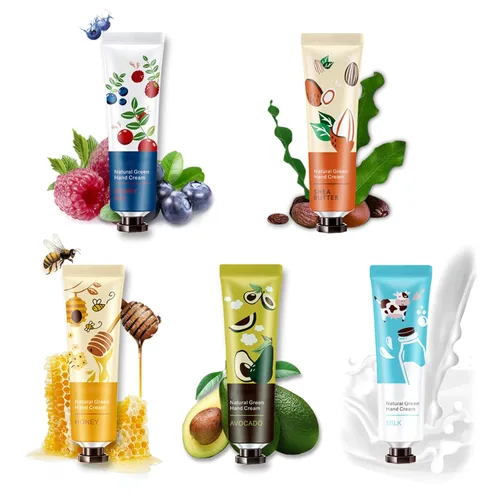 Paquete de 5 cremas de manos con fragancia de frutas naturales para manos secas, crema hidratante para el cuidado de las manos, loción de manos,