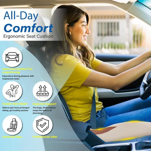 Miniatura 3 de Cojín de asiento de coche: cojín ergonómico de espuma viscoelástica para aliviar el dolor de ciática, almohada de asiento de conducción más grande