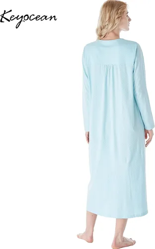 Miniatura 2 de Keyocean - Camisón para mujer, 100% algodón, suave, cálido, cómodo, ropa de dormir y descanso para otoño e invierno