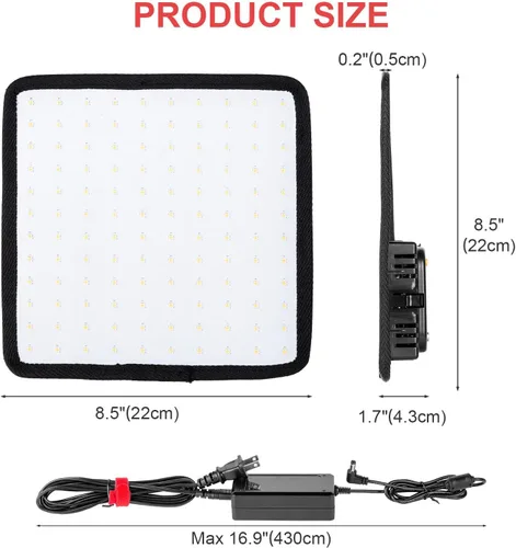 Miniatura 7 de Fomito Panel de luz LED flexible plegable, iluminación suave regulable en la cámara, CRI95 de 5600 K, a prueba de salpicaduras para fotografía