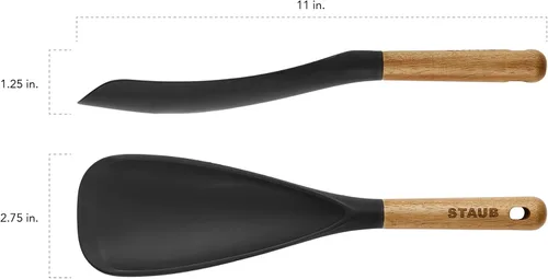 Miniatura 3 de STAUB Cuchara con espátula multifunción, excelente tanto para cocinar como para servir, silicona mate negra resistente al BPA, mangos de madera