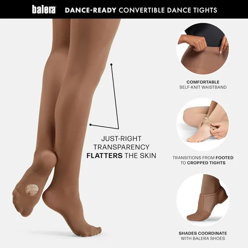 Miniatura 2 de Balera Girls Tights Nylons Dance Convertible Childrens Hosiery For Class And Performance