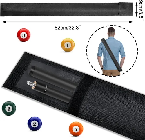 Miniatura 2 de Estuche para taco de billar, almacenamiento de palo de piscina suave negro, bolsa de transporte de 32 pulgadas para palo de taco de billar 1/2