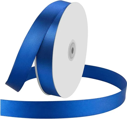 Miniatura 50 de Cinta de satén azul marino de una sola cara de 1-1/2 pulgadas de ancho x 100 yardas, uso de cinta azul real para ramo de lazos, envoltura