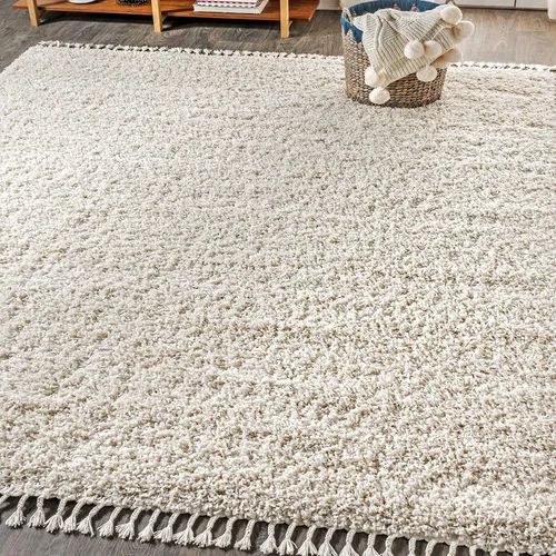 JONATHAN Y Mercer Shag - Alfombra de felpa con borlas color crema para interiores, 3 x 5 pies, contemporánea, moderna, fácil de limpiar, para sala