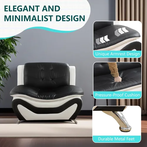 Miniatura 3 de Sofá modular de cuero, juego de muebles de sala de estar, 3 piezas, moderno, para sala de estar, apartamento, oficina, dormitorio, color blanco