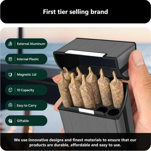 Miniatura 5 de Paquete de 2 cajas de soporte de cono preenrollado tamaño King, caja de cigarrillos de 10 agujeros para cigarrillos de tamaño regular o king, caja